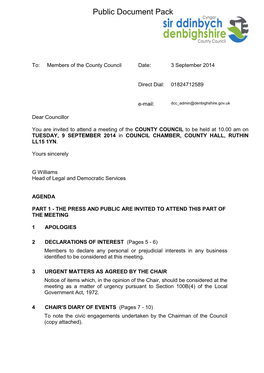(Public Pack)Agenda Document for County Council, 09/09/2014 10:00