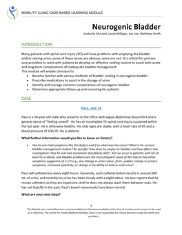 Neurogenic Bladder Jordache Mcleod, Jamie Milligan, Joe Lee, Matthew Smith