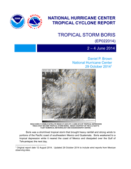 TROPICAL STORM BORIS (EP022014) 2 – 4 June 2014