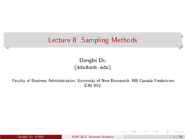 Lecture 8: Sampling Methods