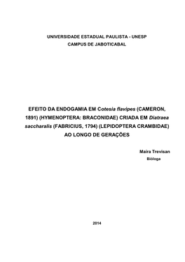 EFEITO DA ENDOGAMIA EM Cotesia Flavipes (CAMERON, 1891