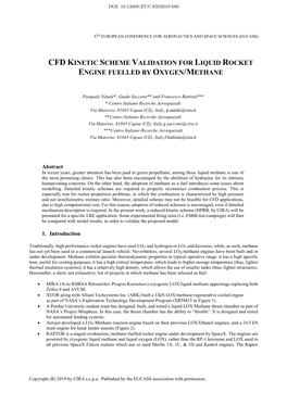 Cfd Kinetic Scheme Validation for Liquid Rocket Engine Fuelled by Oxygen/Methane