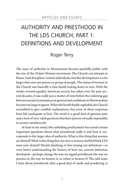 Roger Terry, “Authority and Priesthood in the LDS Church, Part 1: Definitions and Development,”