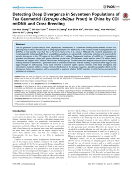 Detecting Deep Divergence in Seventeen Populations of Tea Geometrid (Ectropis Obliqua Prout) in China by COI Mtdna and Cross-Breeding