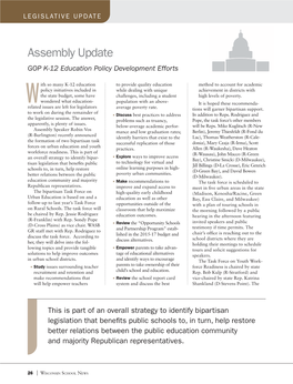 Assembly Update GOP K-12 Education Policy Development Efforts