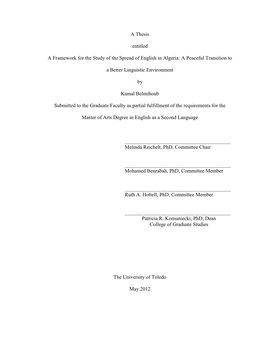 A Thesis Entitled a Framework for the Study of the Spread of English In
