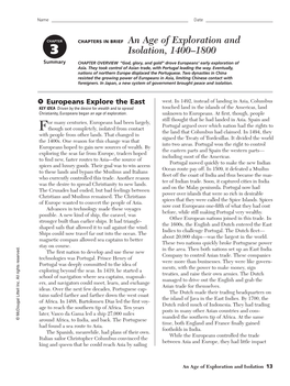 CHAPTERS in BRIEF an Age of Exploration and 3 Isolation, 1400–1800