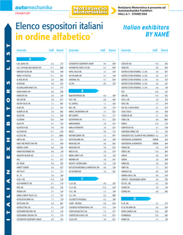 Elenco Espositori Italiani in Ordine Alfabetico