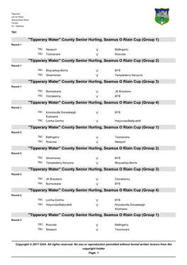 Tipperary Water Seanus O Riain Cup 2017