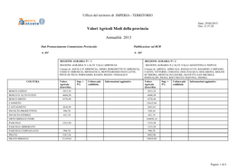 Valori Agricoli Medi Della Provincia Annualità 2013