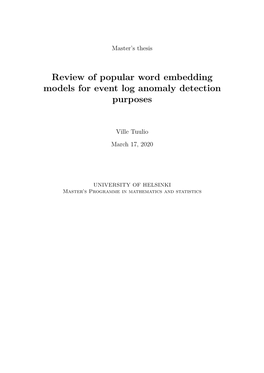 Review of Popular Word Embedding Models for Event Log Anomaly Detection Purposes