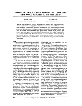 Global and National Sources of Political Protest: Third World Responses to the Debt Crisis*