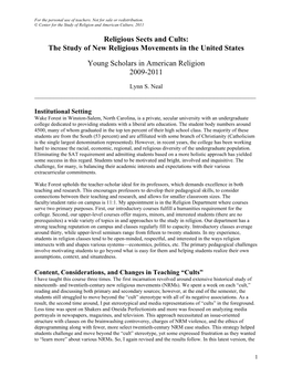 Religious Sects and Cults: the Study of New Religious Movements in the United States