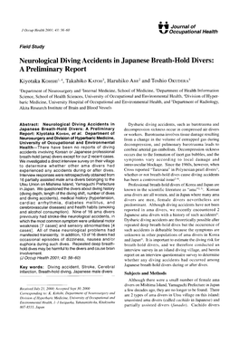 Field Study Neurological Diving Accidents in Japanese