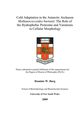 Methanococcoides Burtonii: the Role of the Hydrophobic Proteome and Variations in Cellular Morphology