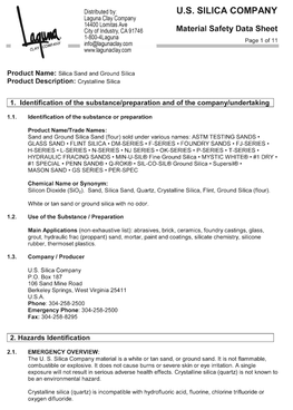 Silica Material Safety Data Sheet