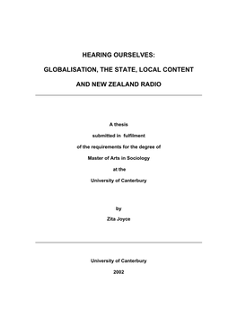 Hearing Ourselves: Globalisation, the State, Local Content and New Zealand Radio