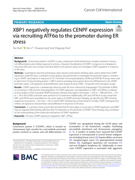 XBP1 Negatively Regulates CENPF Expression Via Recruiting Atf6α to the Promoter During ER Stress Tao Shen1* , Yan Li2,3, Shuang Liang4 and Zhiguang Chen1