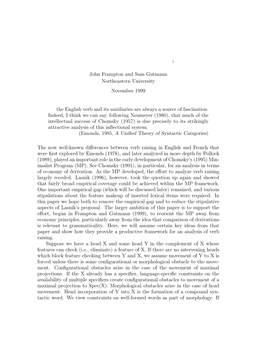 Morphological Well-Formedness As a Derivational Constraint on Syntax: Verbal Inflection in English1