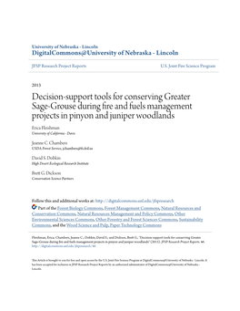 Decision-Support Tools for Conserving Greater Sage-Grouse During Fire and Fuels Management Projects in Pinyon and Juniper Woodla