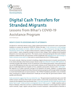 Digital Cash Transfers for Stranded Migrants Lessons from Bihar’S COVID-19 Assistance Program Anit Mukherjee