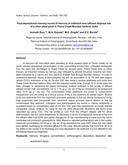 1 Post Depositional Memory Record of Mercury in Sediment Near Effluent