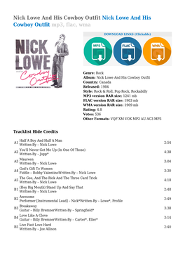 Nick Lowe and His Cowboy Outfit Nick Lowe and His Cowboy Outfit Mp3, Flac, Wma