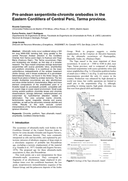 Pre-Andean Serpentinite-Chromite Orebodies in the Eastern Cordillera of Central Perú, Tarma Province