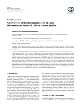 An Overview of the Biological Effects of Some Mediterranean Essential Oils on Human Health