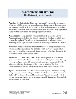 GLOSSARY of the LITURGY the University of St. Francis