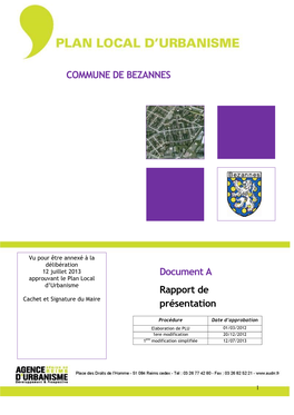 COMMUNE DE BEZANNES Document a Rapport De Présentation