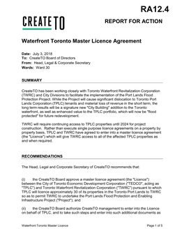 Waterfront Toronto Master Licence Agreement