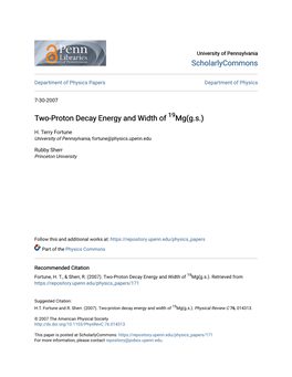 Two-Proton Decay Energy and Width of 19Mg(G.S.)