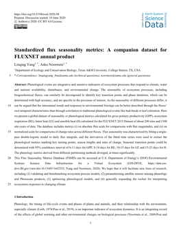 Standardized Flux Seasonality Metrics: a Companion Dataset for FLUXNET
