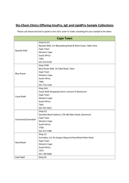 Dis-Chem Clinics Offering Imupro, Ige and Lipidpro Sample Collections