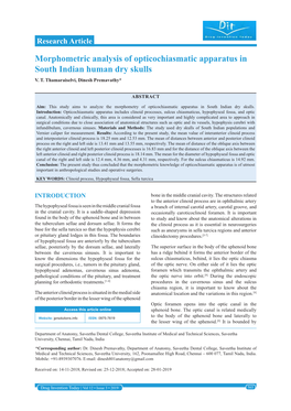 Morphometric Analysis of Opticochiasmatic Apparatus in South Indian Human Dry Skulls V