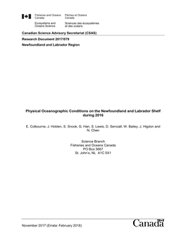 Physical Oceanographic Conditions on the Newfoundland and Labrador Shelf During 2016