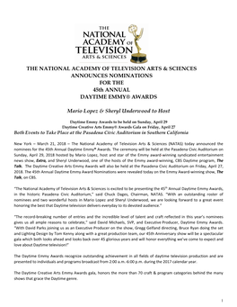 THE NATIONAL ACADEMY of TELEVISION ARTS & SCIENCES ANNOUNCES NOMINATIONS for the 45Th ANNUAL DAYTIME EMMY® AWARDS Mario