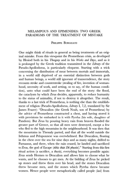 Melampous and EPIMENIDES: TWO GREEK PARADIGMS of the TREATMENT of MISTAKE One Might Think of Rituals in General As Being Treatme