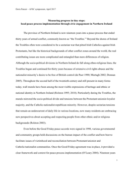 Measuring Progress in Tiny Steps: Local Peace Process Implementation Through Civic Engagement in Northern Ireland the Province O