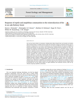 Response of Reptile and Amphibian Communities to the Reintroduction of Fire T in an Oak/Hickory Forest ⁎ Steven J