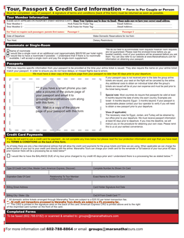 Tour, Passport & Credit Card Information