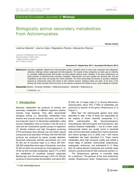Biologically Active Secondary Metabolites from Actinomycetes