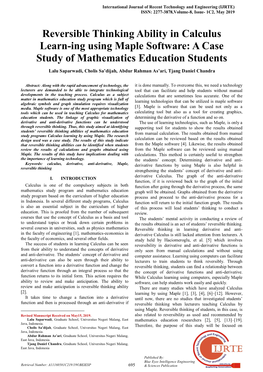 Reversible Thinking Ability in Calculus Learn-Ing Using Maple Software: a Case Study of Mathematics Education Students