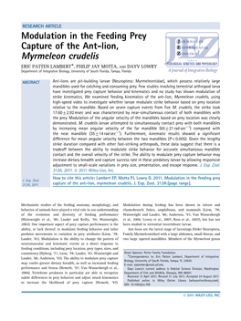 Modulation in the Feeding Prey Capture of the Antlion, Myrmeleon Crudelis