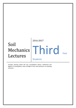 Soil Mechanics Lectures Third Year Students
