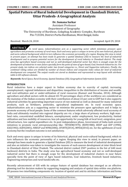 Spatial Pattern of Rural Industrial Development in Chandauli District, Uttar Pradesh- a Geographical Analysis