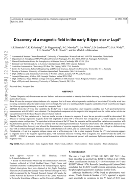 Discovery of a Magnetic Field in the Early B-Type Star Sigma Lupi