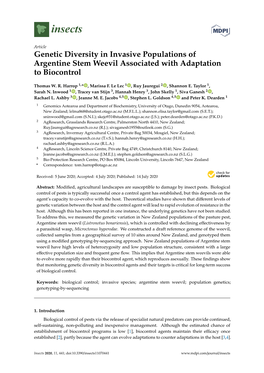 Genetic Diversity in Invasive Populations of Argentine Stem Weevil Associated with Adaptation to Biocontrol