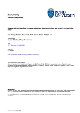 A Systematic Review of Performance-Enhancing Pharmacologicals and Biotechnologies in the Army